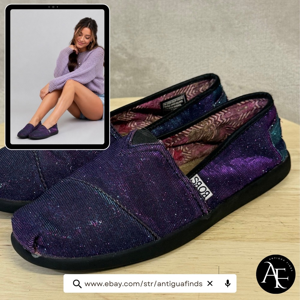 Skechers BOBS Womens Purple Iridescent Metallic Glitter Slip On Flats 33550 7